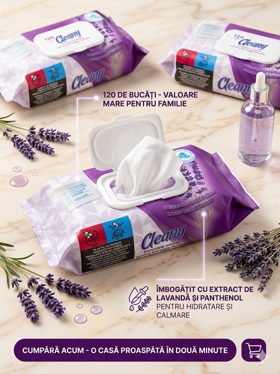 Cleany Servetele Umede Lavanda & Panthenol - 120 Bucati