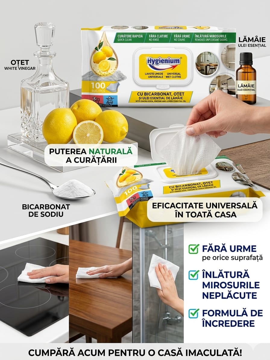 Hygienium Lavete Umede Lamaie Bicarbonat & Otet - 100 Bucati