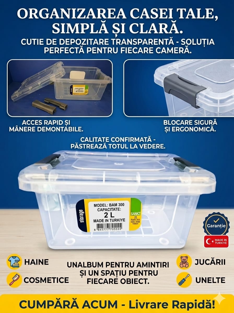 Sankz Storage Cutie Depozitare Transparenta BAM300 - 2 Litri